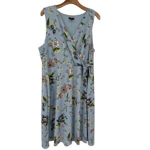 Ann Taylor dress size XL womens Floral Sleeveless faux Wrap  Light Blue knit